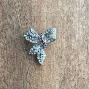 00s Atre Silver and Purple Rhinestone Bow Brooch